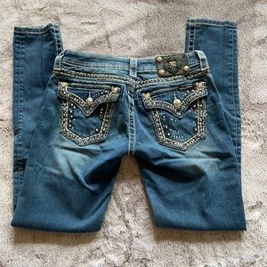 Miss Me Blue Rhinestone Low Rise Skinny Jeans 26